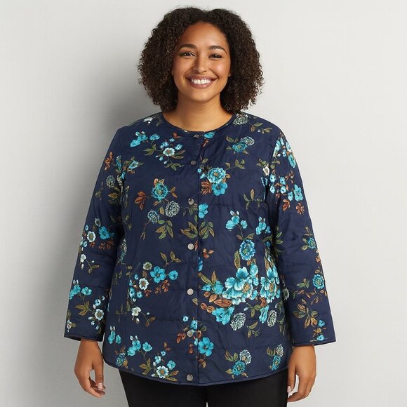 Dennis Basso Floral Quilted Jacket 2X Blue Fall Layering Vintage Grannycore - Picture 4 of 10